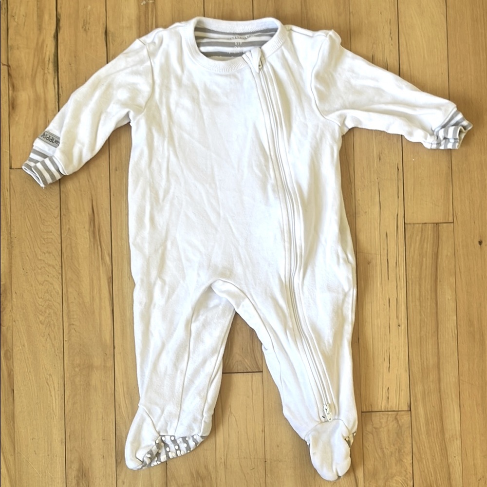 White and Gray Footies One Piece with Enclosed Feet